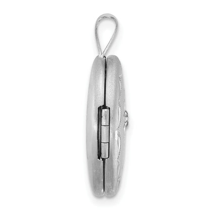 Sterling Silver Rhodium-plated Brushed  1/20 carat Diamond Engraved Cross 16mm Oval Locket
