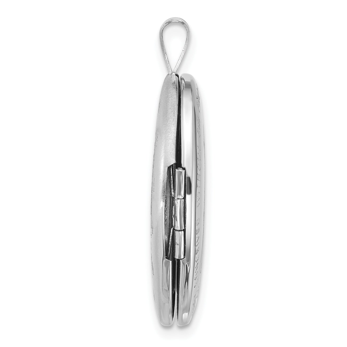 Sterling Silver Rhodium-plated Polished Front/Brushed Back Miraculous Medal 20mm Oval Locket