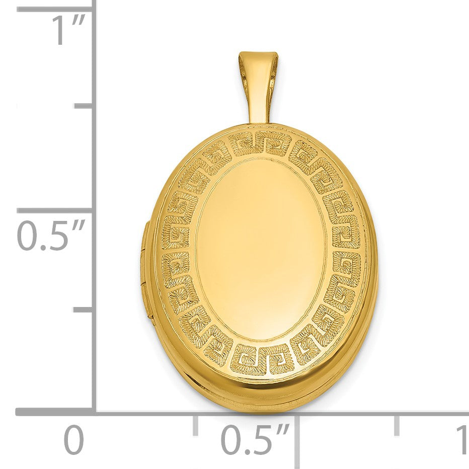 Sterling Silver Gold-plated Polished Front/Brushed Back Greek Key 19mm Oval Locket