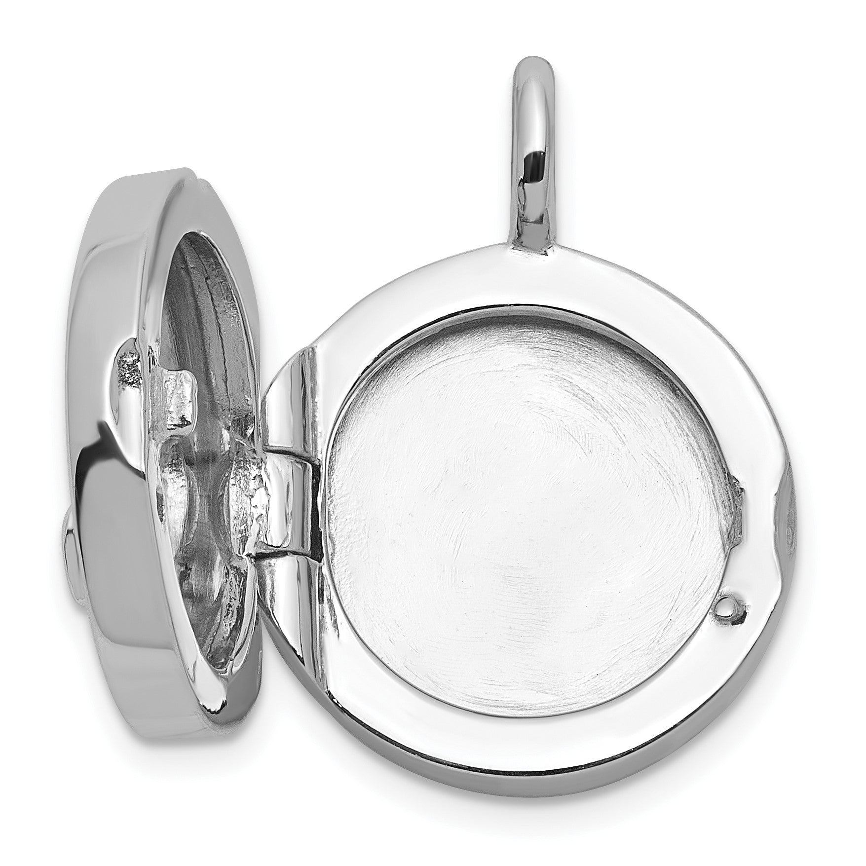 Sterling Silver Rhodium-plated Polished Heart On 10mm Round Locket