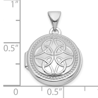Sterling Silver Rhodium-plated Polished 16mm Celtic Knot Design Round Locket