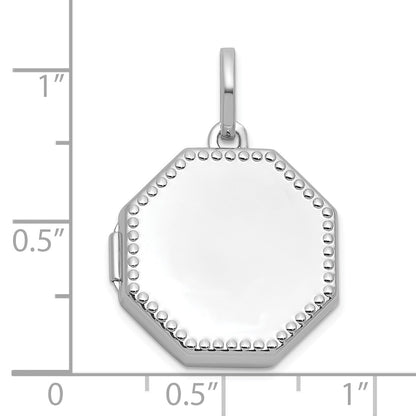 Sterling Silver Rhodium-plated Polished with Beaded Border 18mm Octagon Shaped Locket