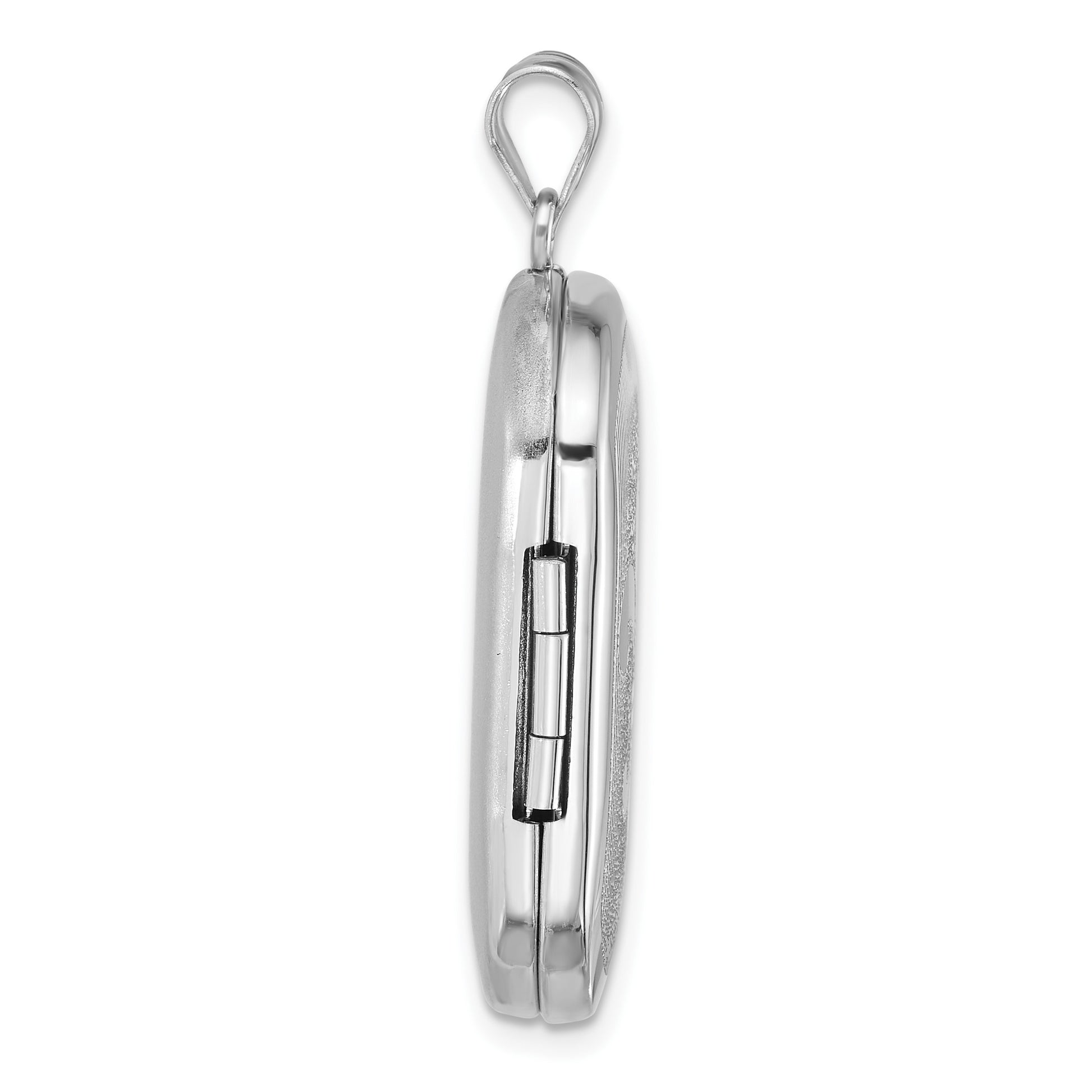 Sterling Silver Rhodium-plated Polished Front/Brushed Back Fleur De Lis 20mm Rectangle Locket
