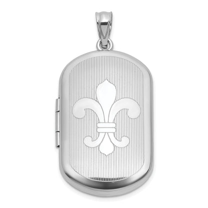 Sterling Silver Rhodium-plated Polished Front/Brushed Back Fleur De Lis 20mm Rectangle Locket