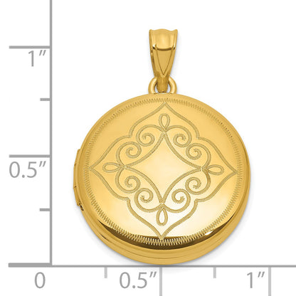 Sterling Silver Gold-plated Polished Front/Brushed Back Fancy Lace Design 20mm Round Locket