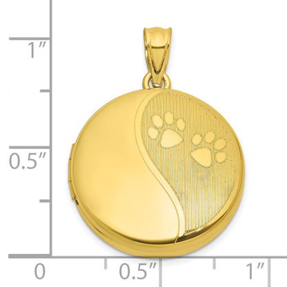 Sterling Silver Gold-plated Polished Front/Brushed Back Paw Print 20mm Round Locket