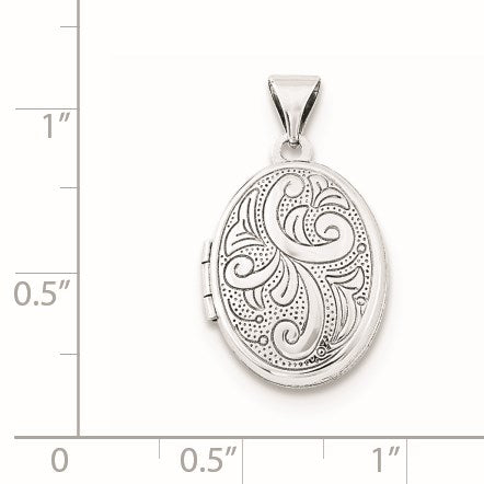 Sterling Silver Rhodium-plated Scroll Design Oval Locket