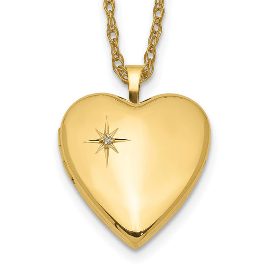 1/20 Gold Filled 20mm Polished/Satin Diamond Star Heart Locket Necklace