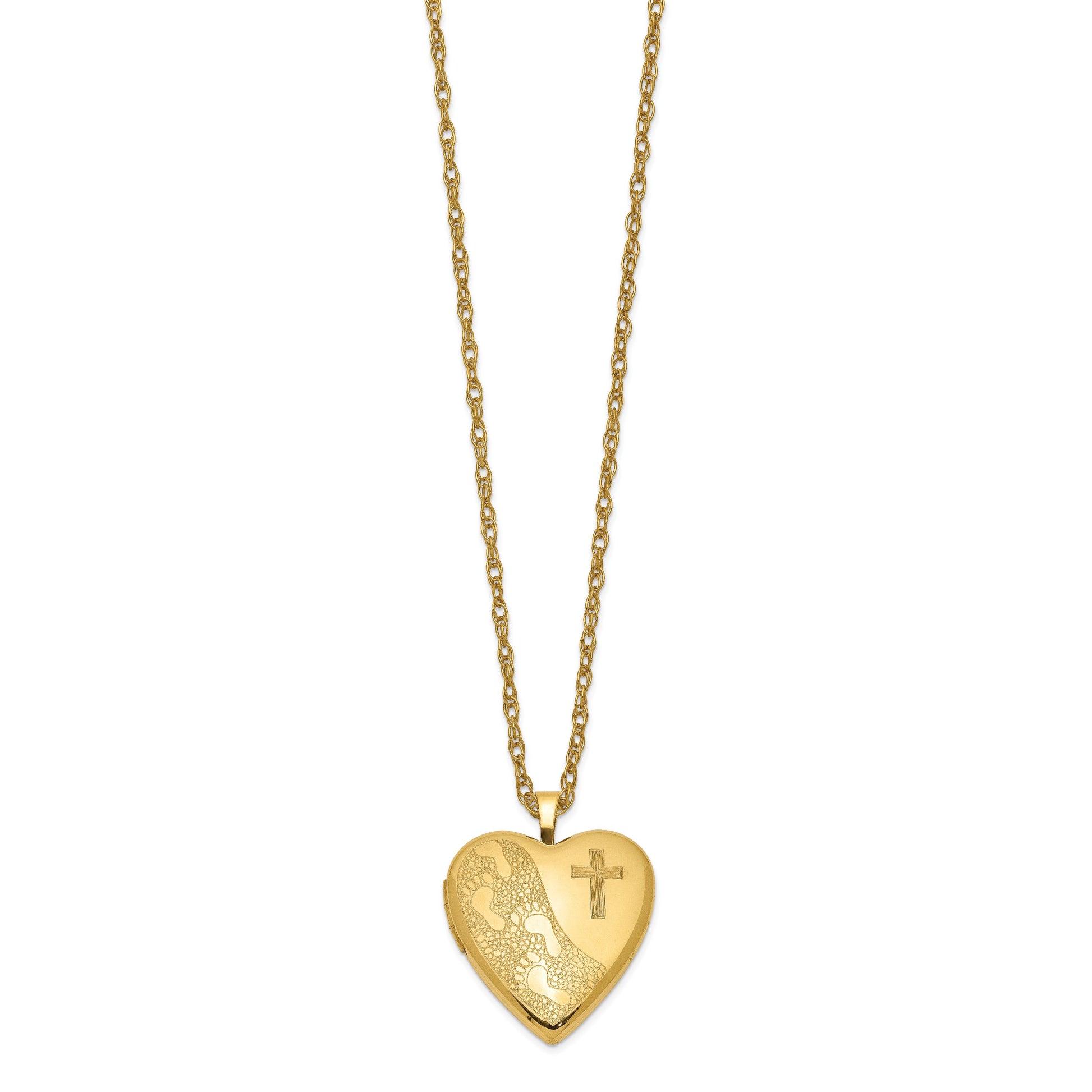 1/20 Gold Filled 20mm Cross & Footprint Heart Locket Necklace
