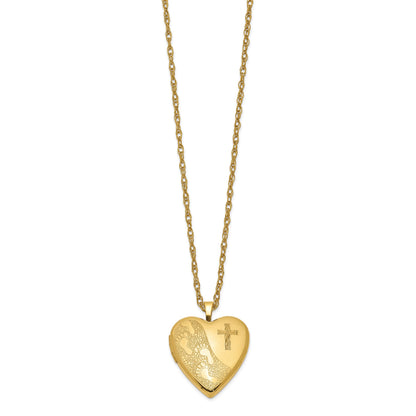 1/20 Gold Filled 20mm Cross & Footprint Heart Locket Necklace