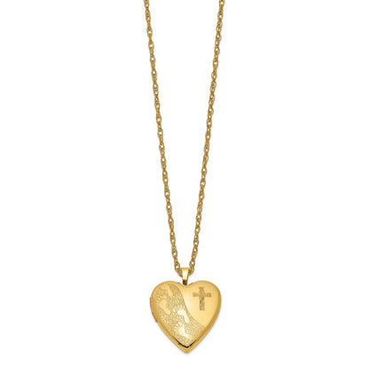 1/20 Gold Filled 20mm Cross & Footprint Heart Locket Necklace