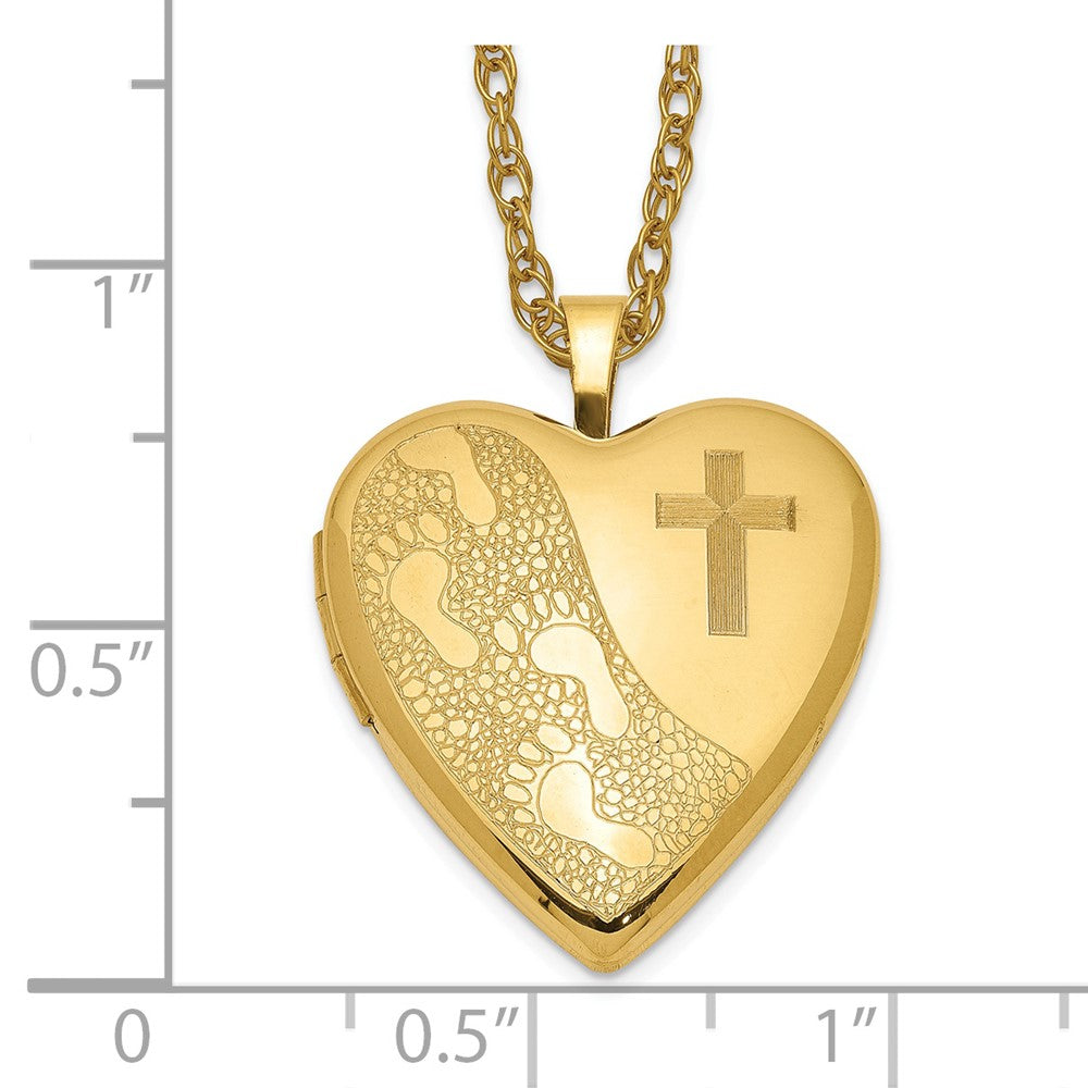 1/20 Gold Filled 20mm Cross & Footprint Heart Locket Necklace