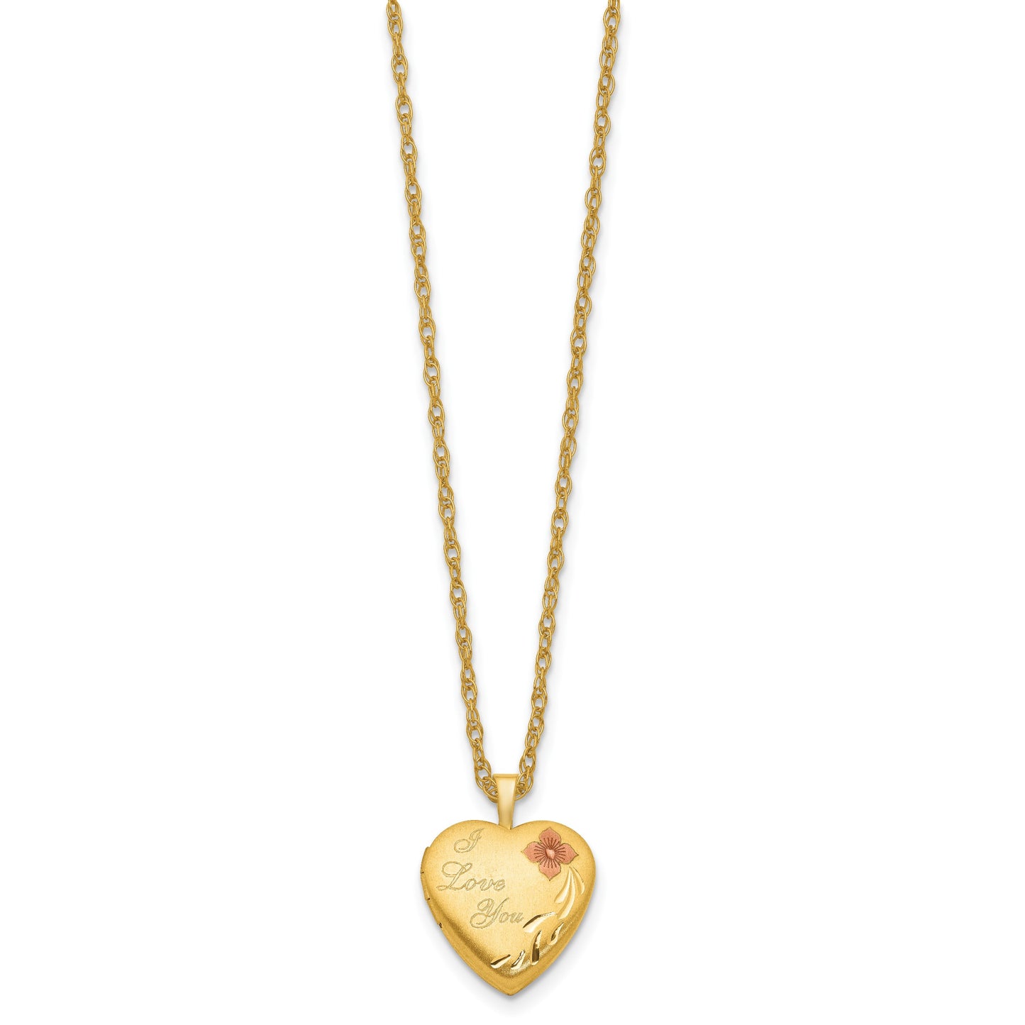 1/20 14K Gold Filled 16mm Enamel Flower I Love You Heart Locket Necklace