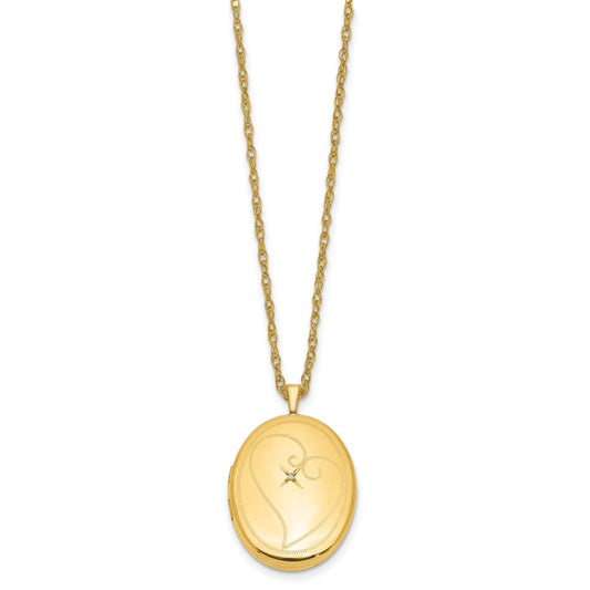 1/20 14K Gold Filled 26mm Diamond in Heart Oval Locket Necklace