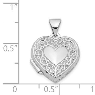 Sterling Silver Rhodium-plated Scroll Border Heart Locket