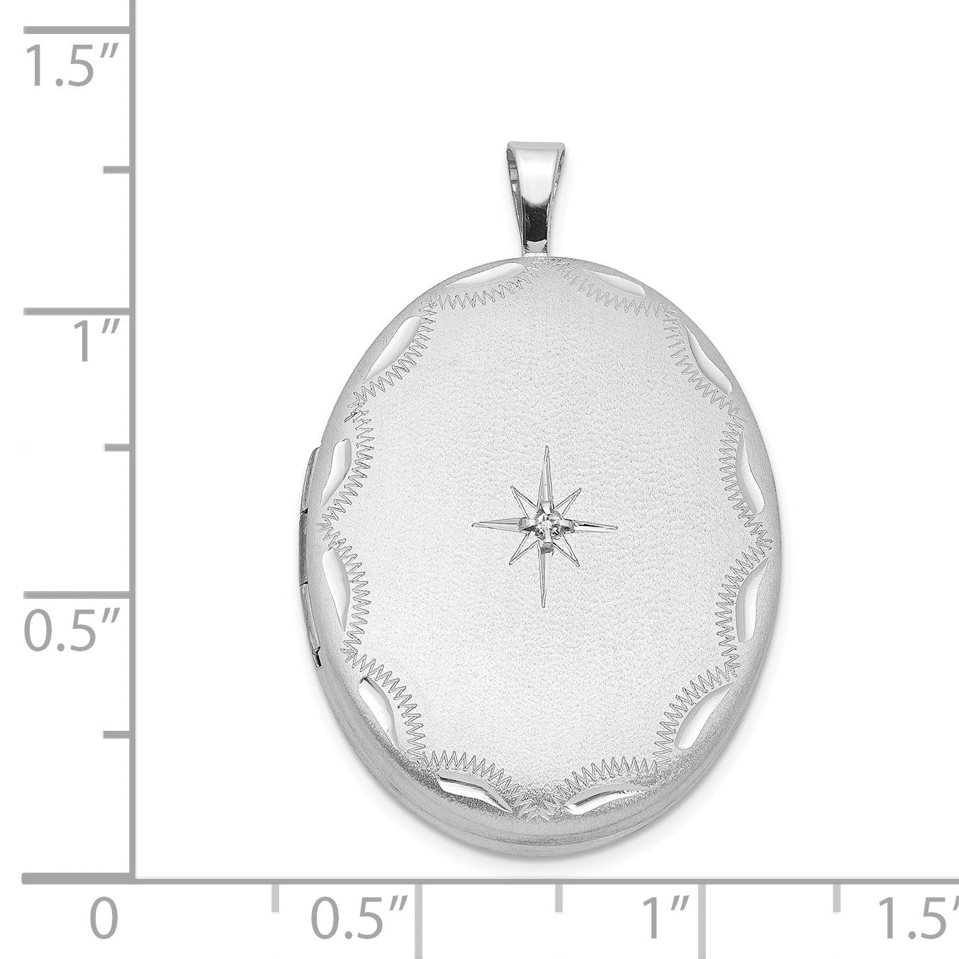 Sterling Silver Rhodium-plated Satin 26mm with Diamond Star Oval Locket
