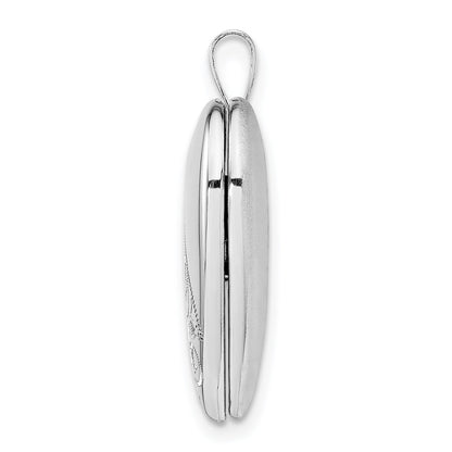 Sterling Silver Rhodium-plated 20mm Swirl & Polished Heart Locket