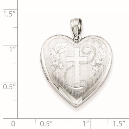 Sterling Silver Rhodium-plated 24mm D/C Cross Heart Locket