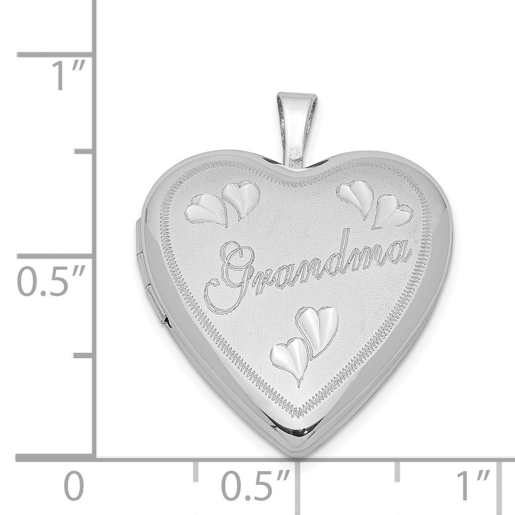 Sterling Silver Rhodium-plated 20mm D/C Grandma Heart Locket