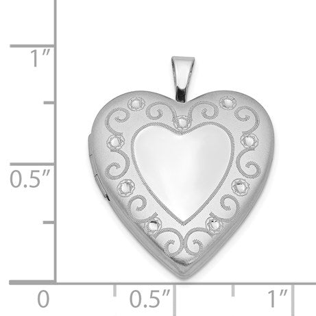 Sterling Silver Rhodium-plated 20mm D/C Heart Locket