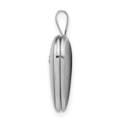 Sterling Silver Rhod-plated Polished/Satin Diamond 16mm D/C Heart Locket