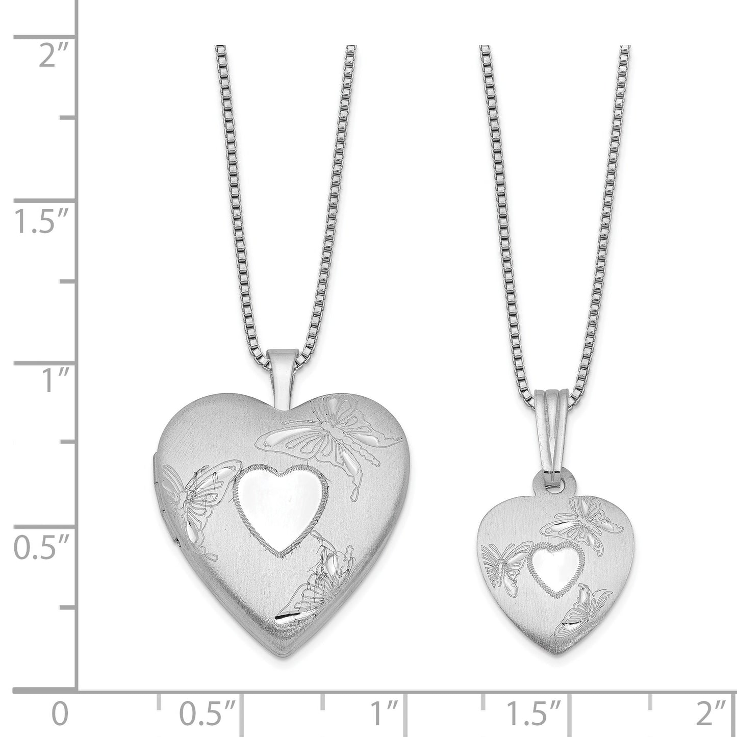 Sterling Silver Rhodium-plated Polished & Satin Butterfly Heart Locket & Pendant Mother/Daughter Necklace Set