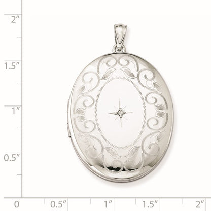 Sterling Silver Rhodium-plated & Diamond w/ Swirl Border 34mm Oval Locket