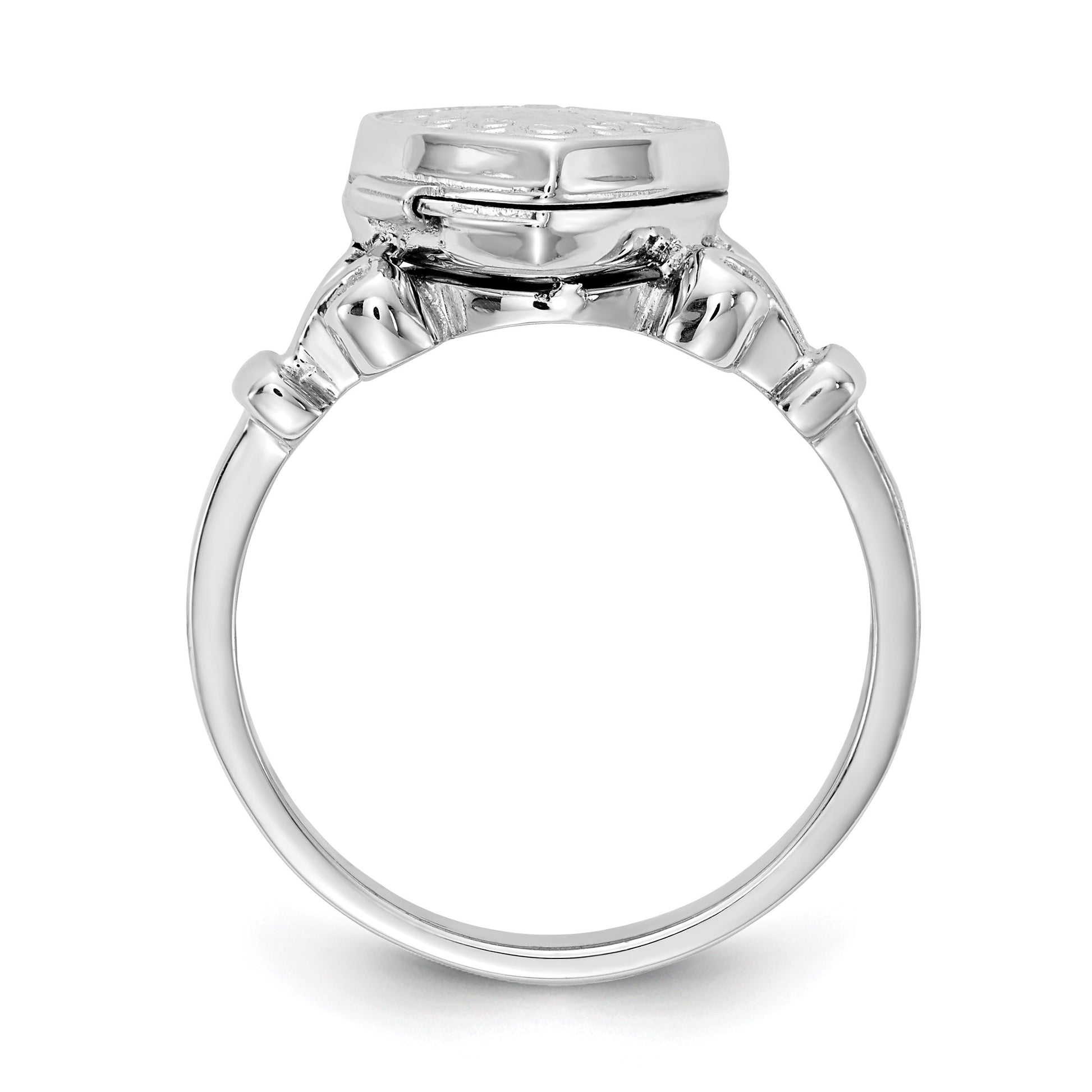 Sterling Silver Rhodium-plated 10mm Heart Locket Ring