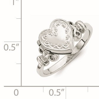 Sterling Silver Rhodium-plated 10mm Heart Locket Ring