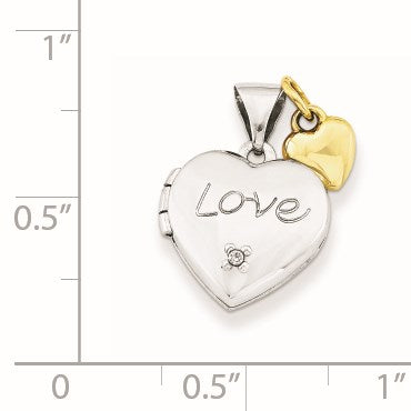 Sterling Silver Rhodium-plated w/Gold-plated Dia w/ Charm Heart Locket