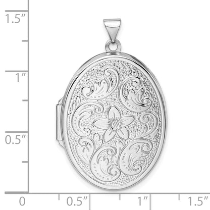 Sterling Silver Rhodium-plated Reversible Floral Swirl Oval Locket