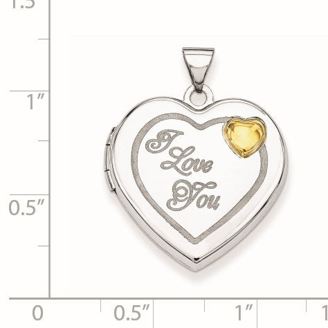 Sterling Silver Rhodium & Gold-plated 21mm I Love You Heart Locket