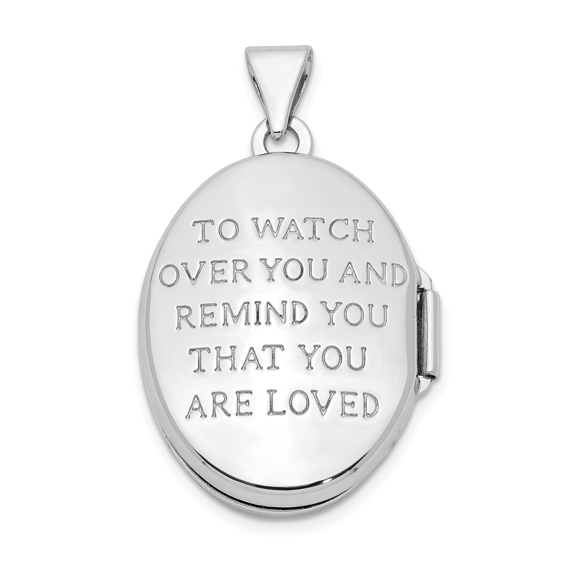 Sterling Silver Rhodium-plated & Gold-plated Guardian Angel Oval Locket