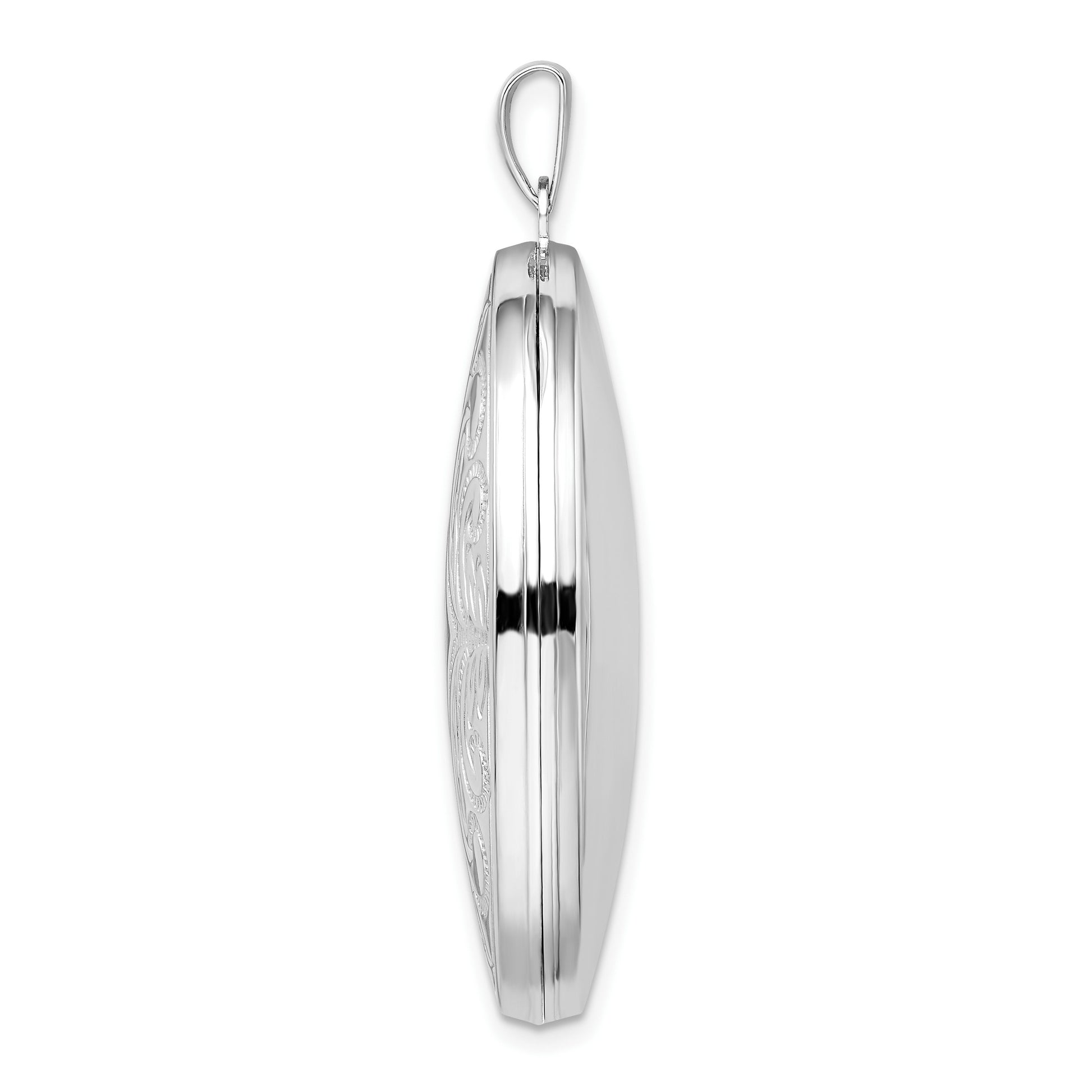 Sterling Silver Rhodium-plated Oval Scroll Locket