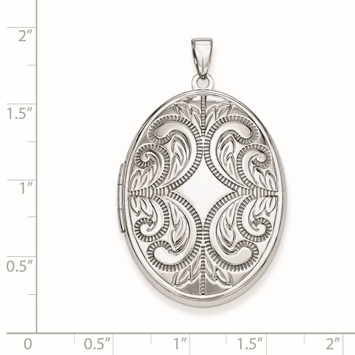 Sterling Silver Rhodium-plated Oval Scroll Locket