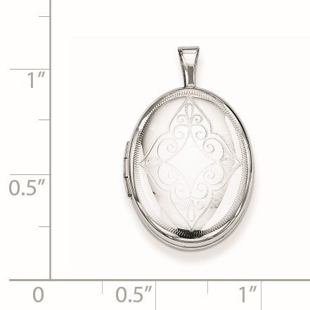 Sterling Silver Rhodium-plated Scroll Oval Locket