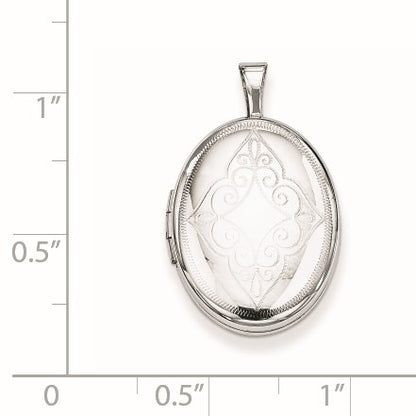 Sterling Silver Rhodium-plated Scroll Oval Locket