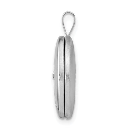 Sterling Silver Rhod-plated 19mm Diamond Satin & Polished Heart Oval Locket