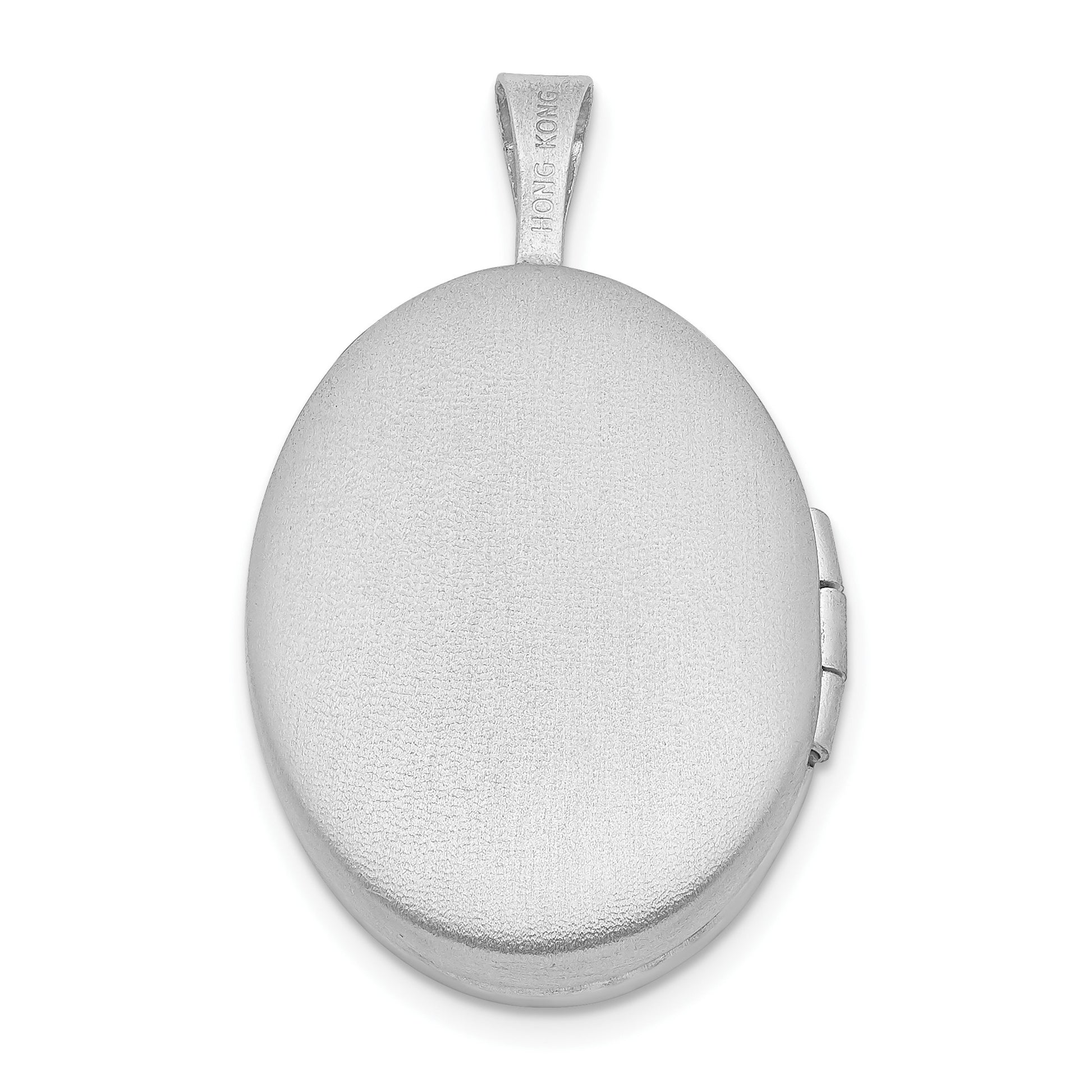 Sterling Silver Rhod-plated 19mm Diamond Satin & Polished Heart Oval Locket