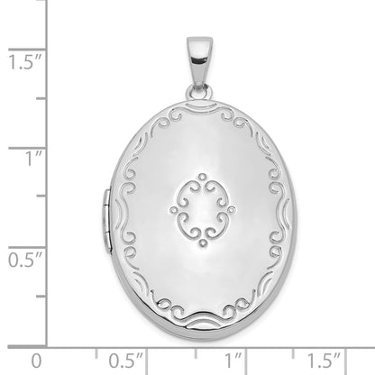 Sterling Silver Rhod-pltd Scroll Border 33mm Oval 4 Photo Family Locket