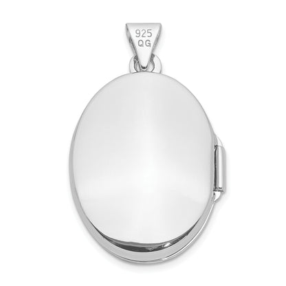 Sterling Silver Rhodium-plated 21mm Floral Oval Locket
