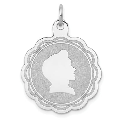 Sterling Silver Rhodium-plated Engravable Boy Disc Charm
