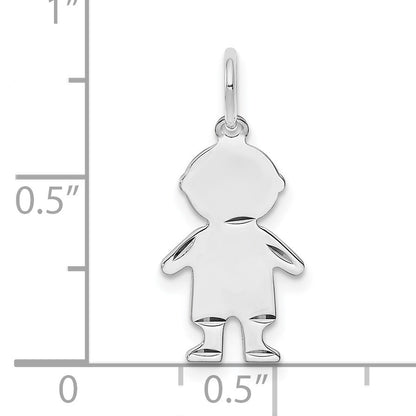 SSilver Rh-plt D/C Engravable Boy Polished Front/Satin Back Disc Charm