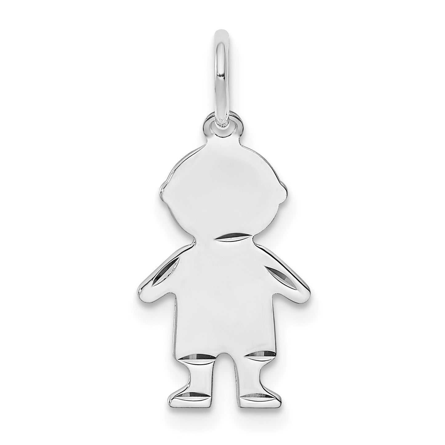 SSilver Rh-plt D/C Engravable Boy Polished Front/Satin Back Disc Charm