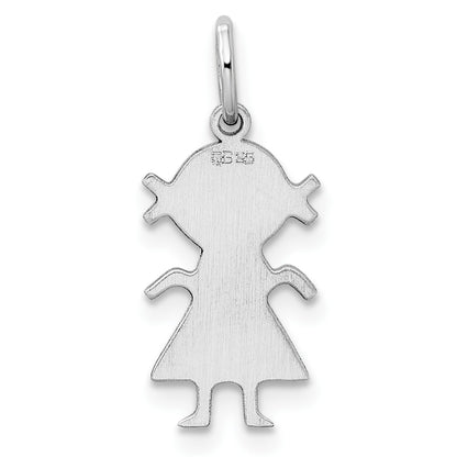 SSilver Rh-plt D/C Engravable Girl Polished Front/Satin Back Disc Charm