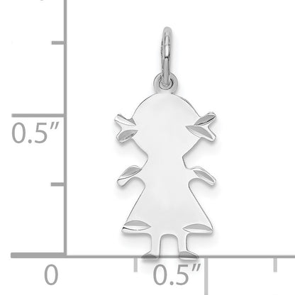SSilver Rh-plt D/C Engravable Girl Polished Front/Satin Back Disc Charm