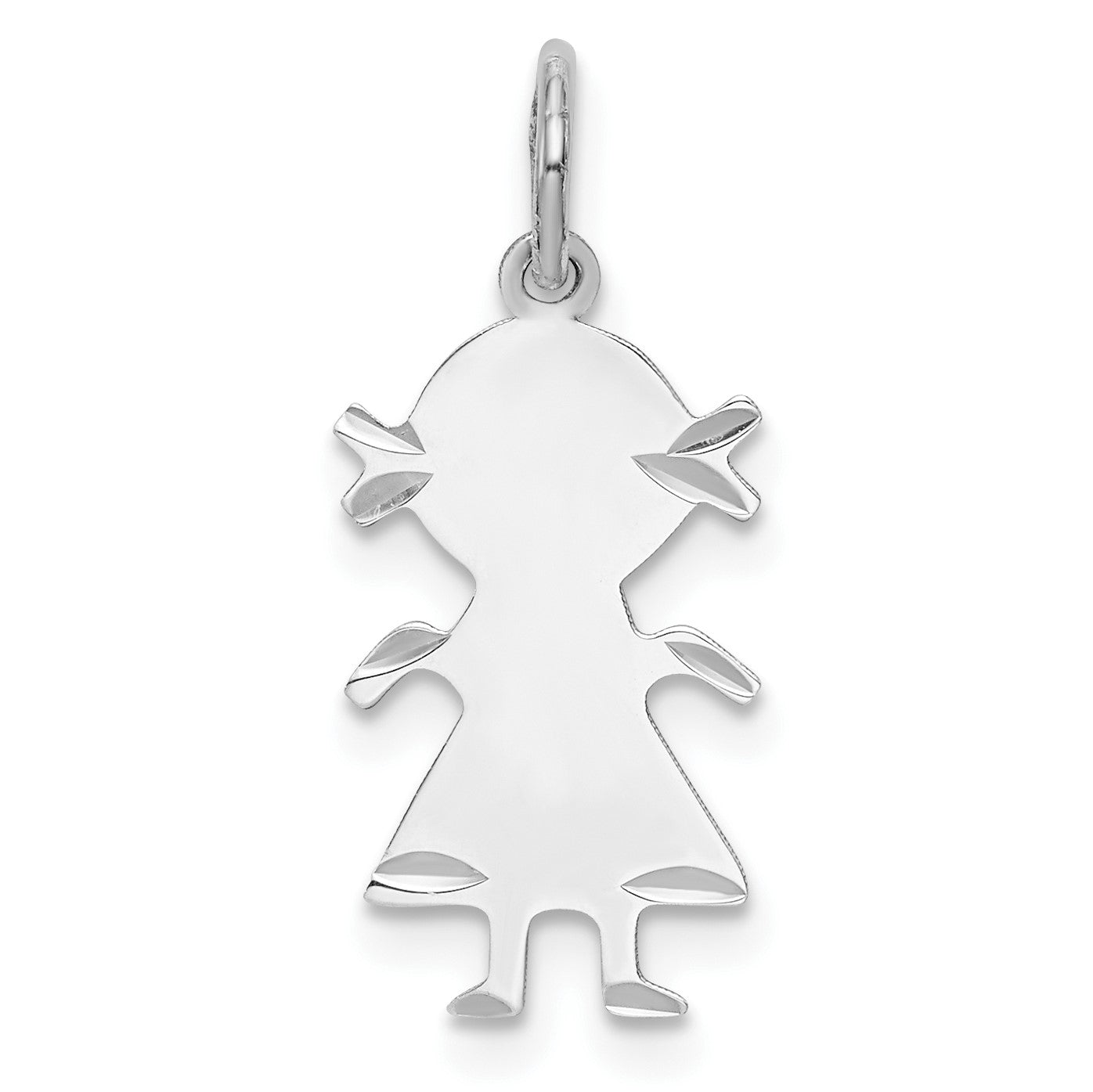 SSilver Rh-plt D/C Engravable Girl Polished Front/Satin Back Disc Charm