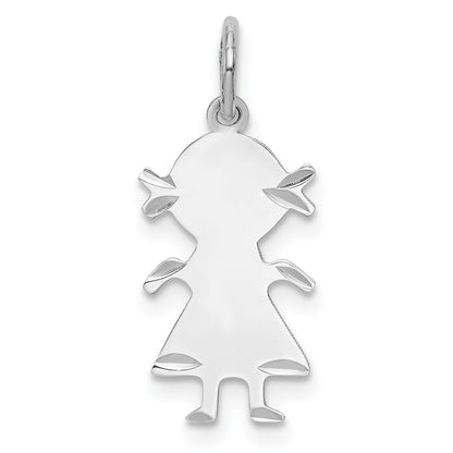 SSilver Rh-plt D/C Engravable Girl Polished Front/Satin Back Disc Charm