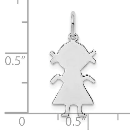 Sterling Silver Rhod-plated Eng. Girl Polished Front/Satin Back Disc Charm