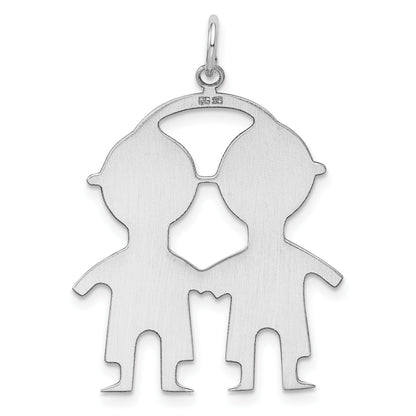 SSilver Rh-plt Engravable Boy/Boy Polished Front/Satin Back Disc Charm
